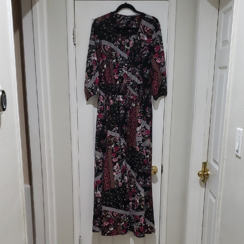 City Chic Black and Pink Long Maxi Dress